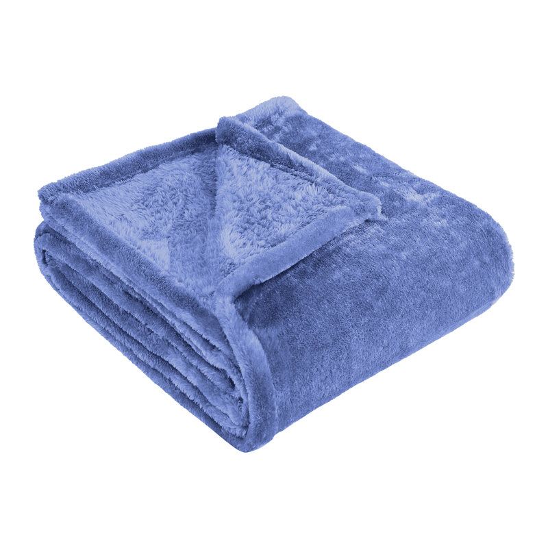 Blue Plush Fleece Reversible Throw Blanket