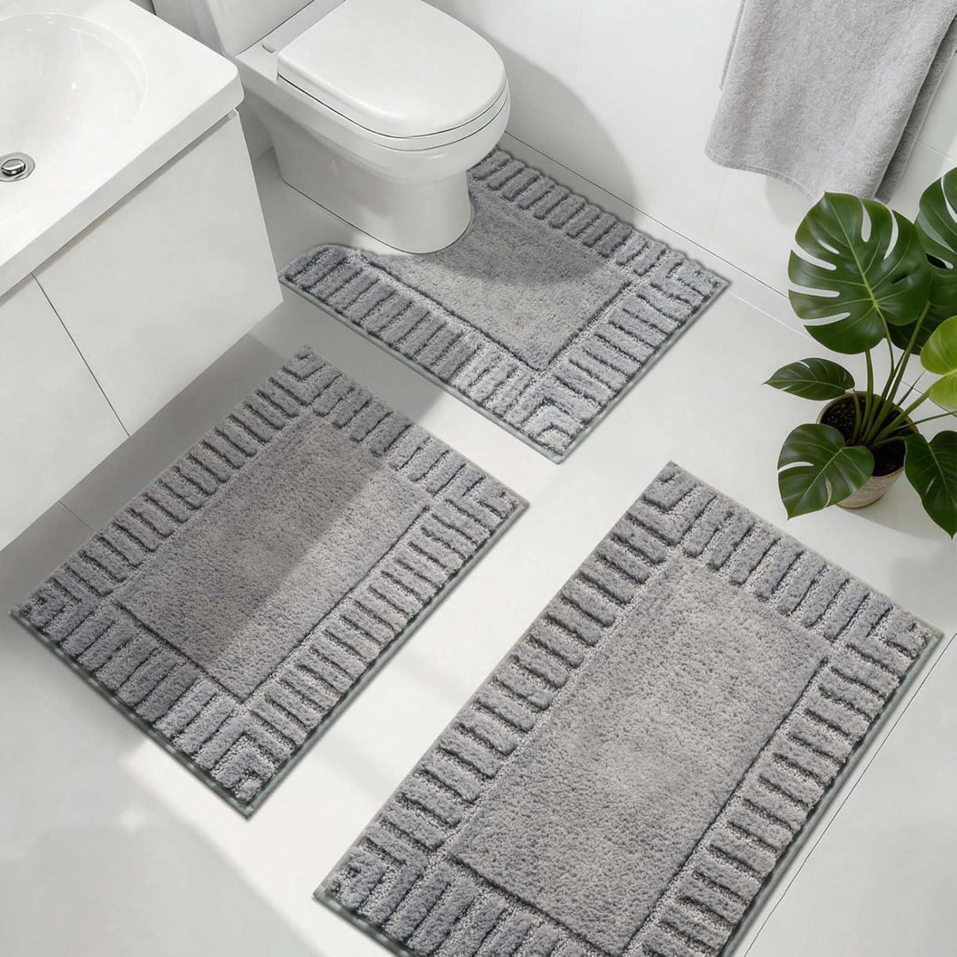 Bath Mat Sets 3 Piece Non Slip Absorbent Washable Bath And Pedestal Mat Grey Soft Toilet Rug Microfiber Bathroom Floor Mat