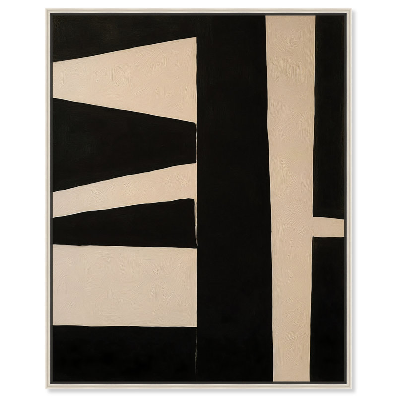 Modern Earth Tone Abstract Canvas Wall Art in Black and Beige