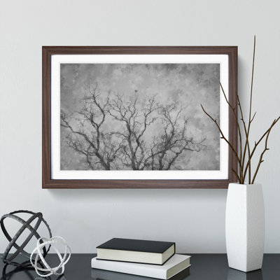 Bird In A Winter Tree Painting - Single Picture Frame Print on MDF