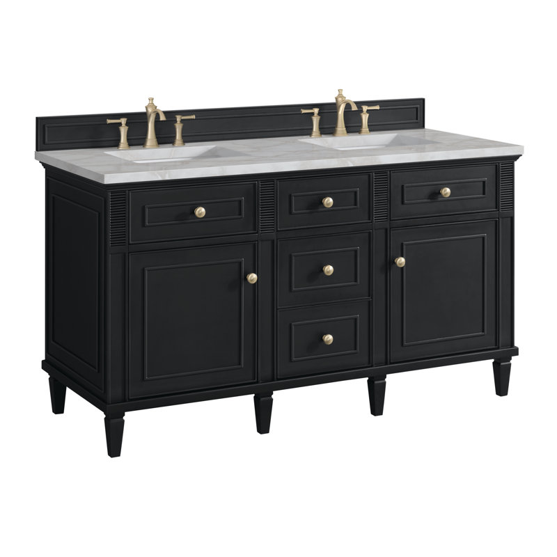 Lorelai 60'' W Double Vanity, Black Onyx, Victorian Silver Silestone, 8" Widespread