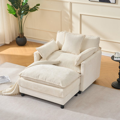 39.4 Inch Modern Chenille Upholstered Accent Chair With Ottoman, Ideal For Living Room And Bedroom Reading Comfort