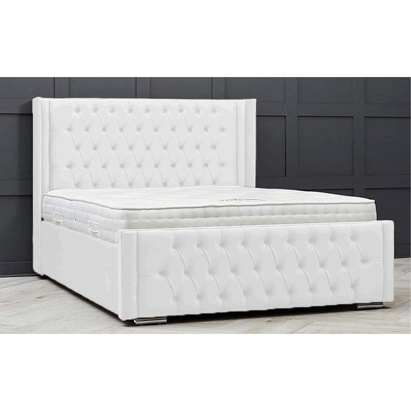 Lucio Velvet Upholstered Bed Frame - Curved Headboard, Sprung Slatted Base, White, Small Double (4')