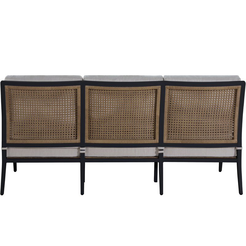 Bermuda Aluminum and Cane Sofa, No Welt + Standard Fill, Bali Pearl, Midnight And Natural Cane