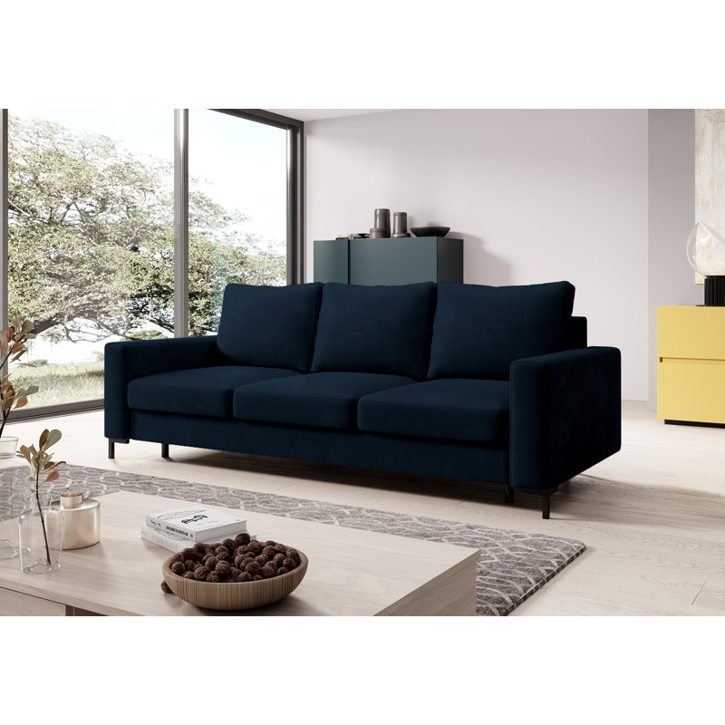 Aleg 3 Seater Velvet Sofa, Dark Blue