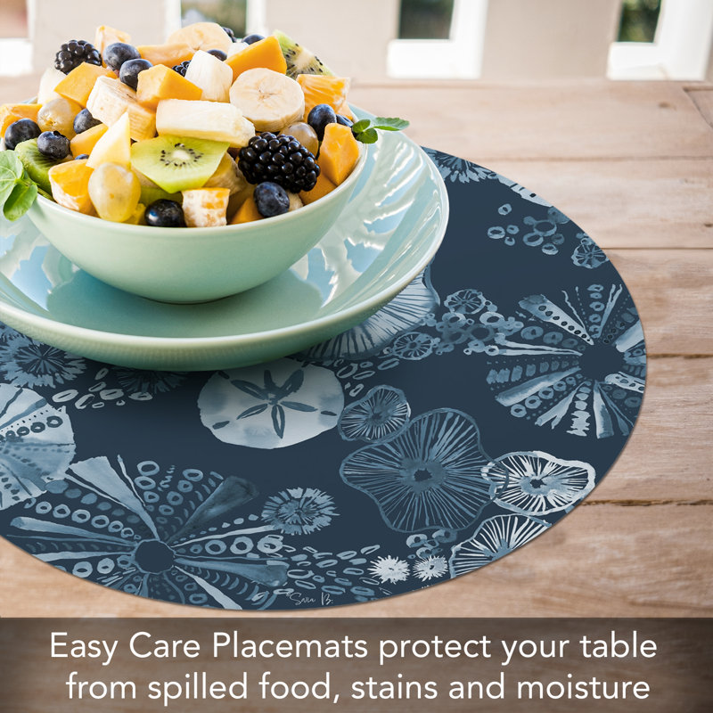 Tidal Shells Blue and White Round Reversible Plastic Placemats