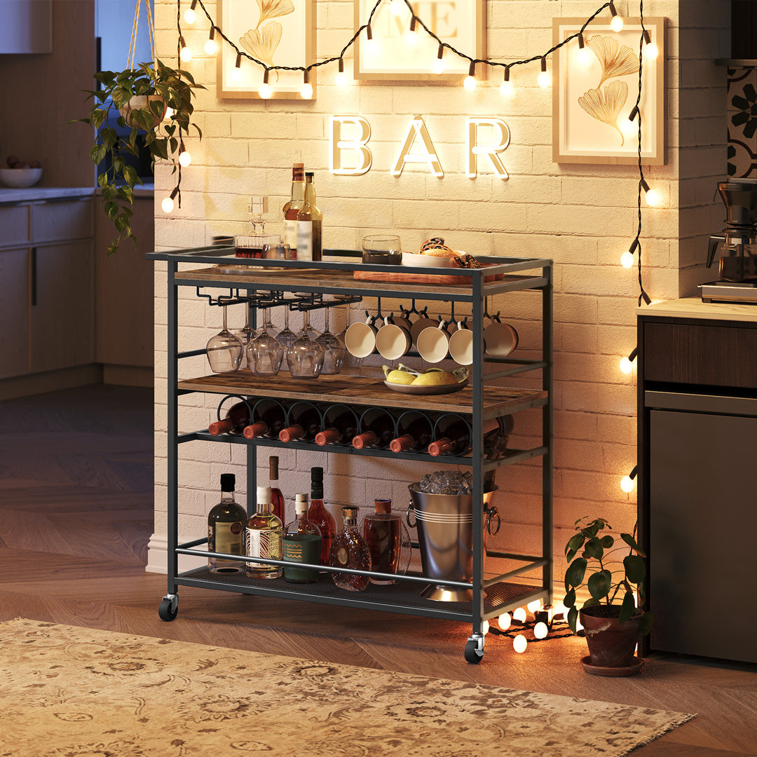 3-Tier 32.7'' Bar Serving Cart with Wheels and Handle 17 Stories