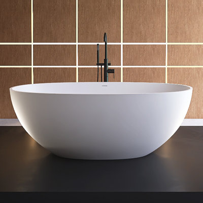 61'' x 30'' Solid Surface Freestanding Tub Deep Soaking Bathtub Double Slipper Matte White
