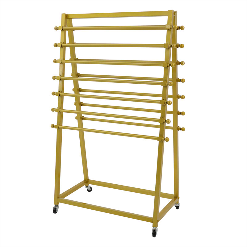 15-Tier Floorstanding Double-Sided Scarf Rack Organizer With 4 Wheels, Gold