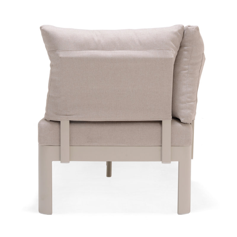 Ensemble de conversation modulaire en teck avec coussin 3 pièces Izac, Écru, Sable corail