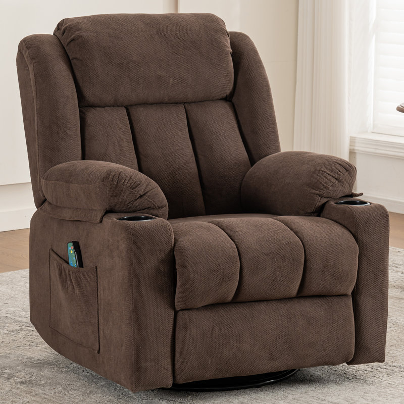 Latitude Run® Swivel Rocker Recliner Chair with Massage and Heat, Cocoa