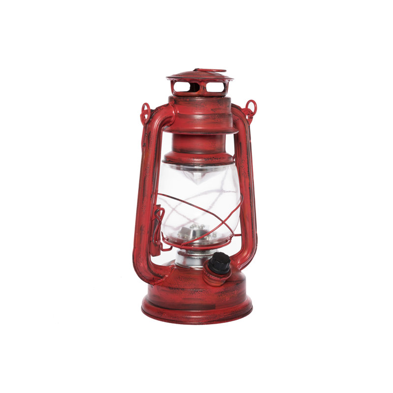 Flameless Candle with Iron Holder, Red, 25cm H x 15cm W x 12cm D