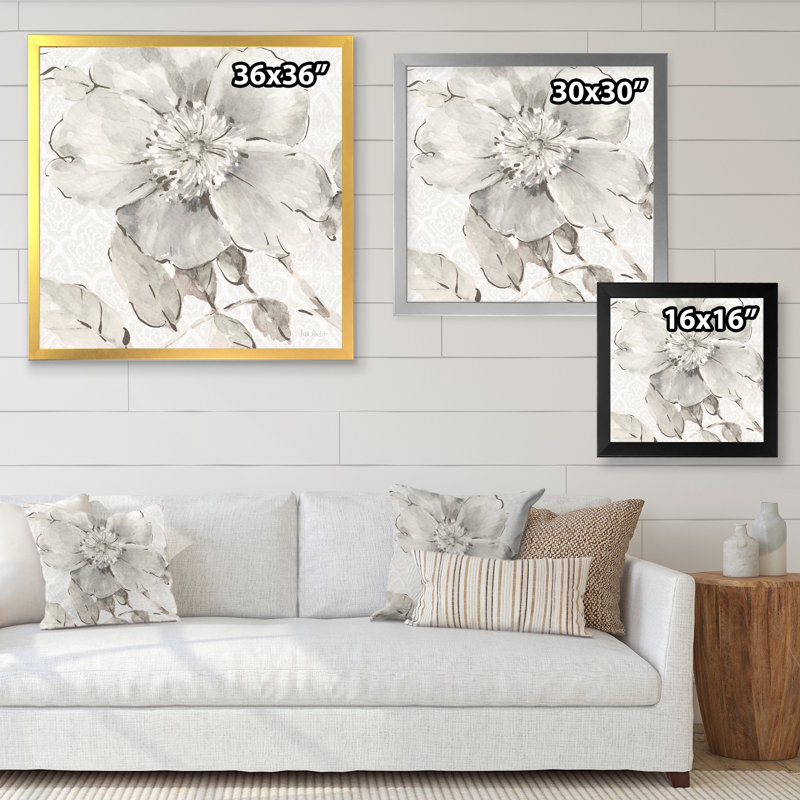 «Indigold Gray Peony II», reproduction d'art sur toile, H 30 po x l 30 po x P 1 po, Cadre doré
