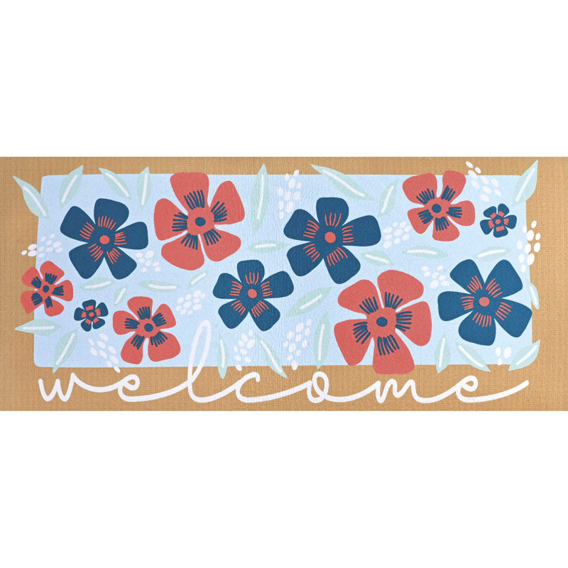 Paillasson avec insert fleurs de bienvenue 22 x 10