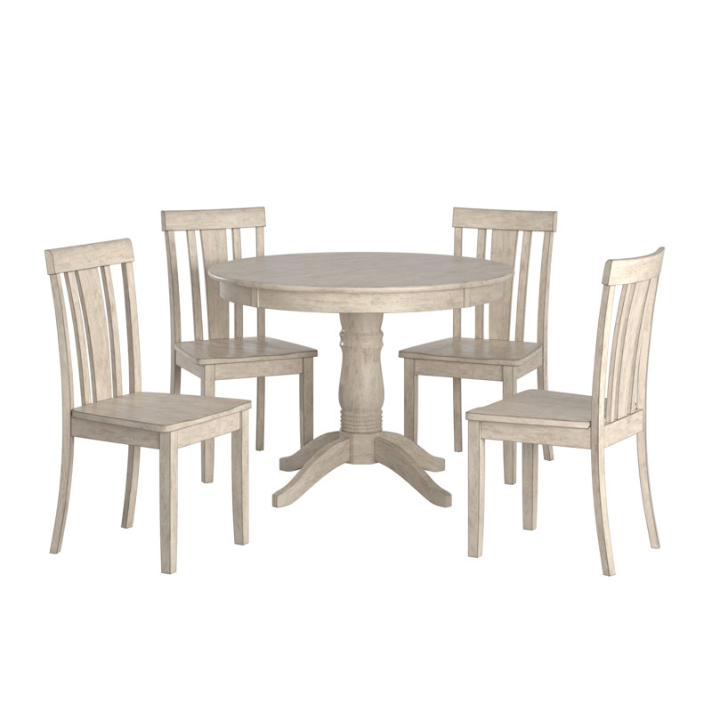 Plympton 4 - Person Solid Wood Top Pedestal Dining Set, Antique White
