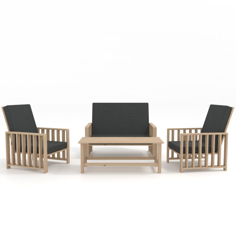 Cailynne 4 - Person Seating Group with Cushions, Navy, Pine