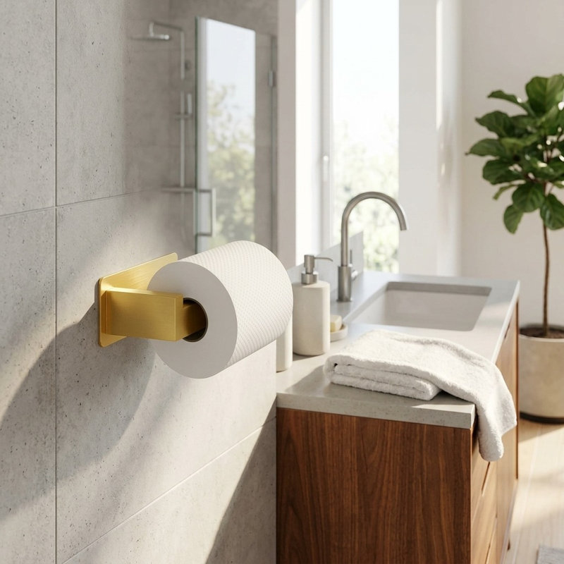 Porte-papier hygiénique auto-adhésif sans perçage, Doré