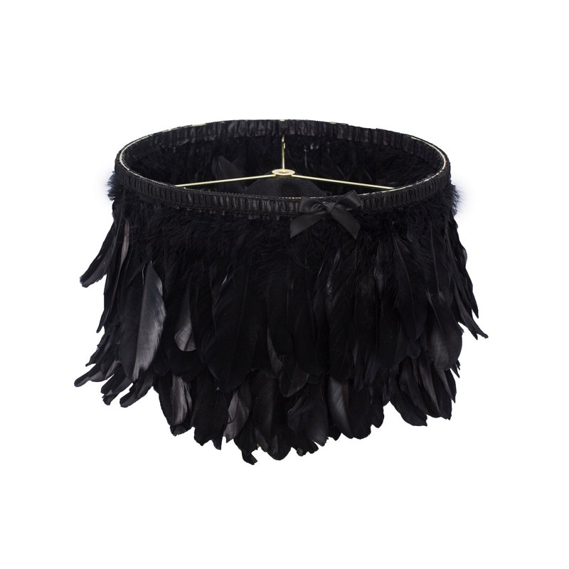 Abat-jour tambour en plumes (araignée), Noir, H 11,02 po x l 15,75 po x P 15,75 po