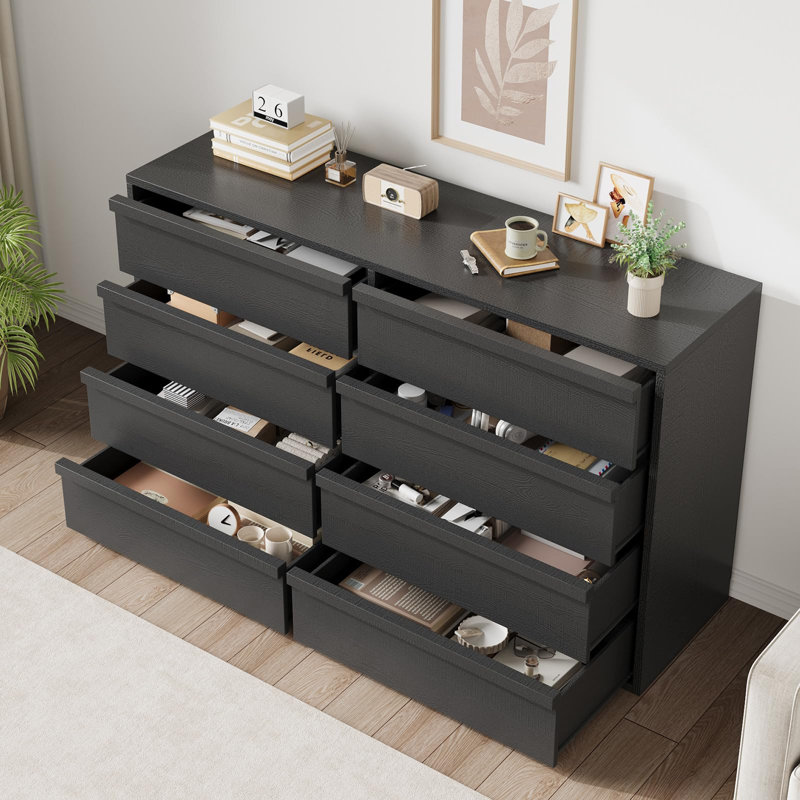 Commode de rangement moderne à 8 tiroirs avec tiroirs profonds et large plateau de table pour la chambre à coucher, le salon et le vestibule