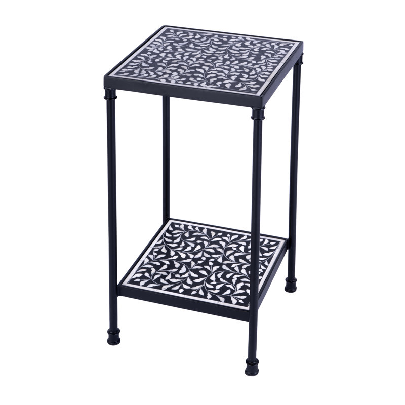 Lana Resin and Bone Inlay Side Table, Black Bone Inlay