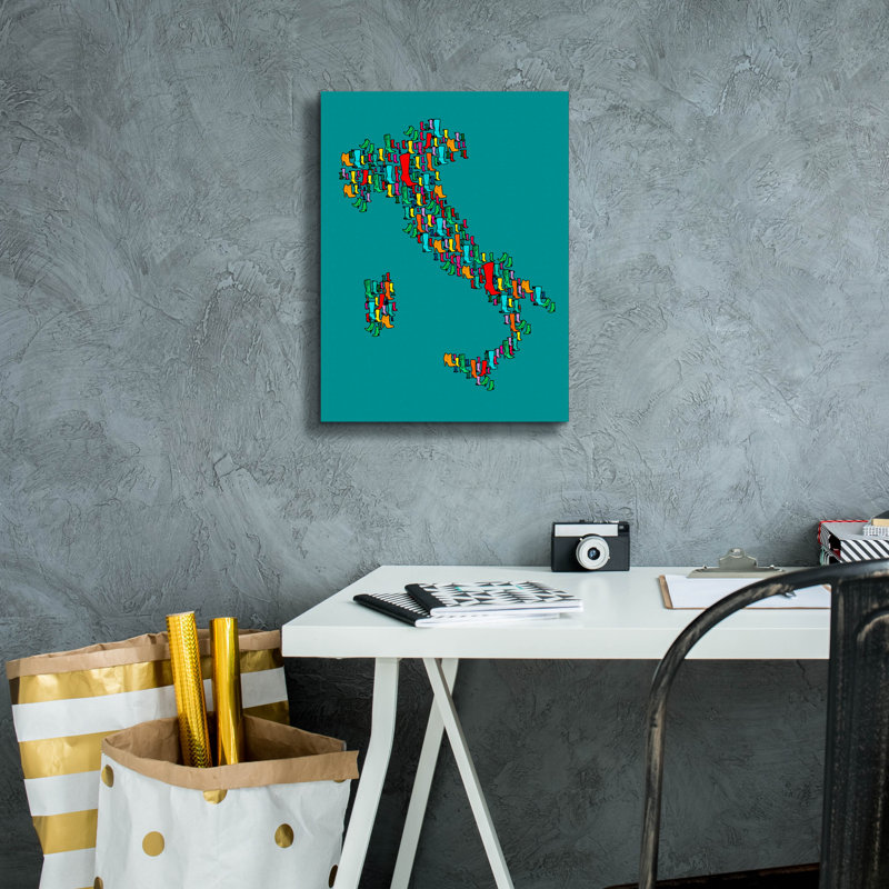 «Italy Map 2» par Mark Ashkenazi, art mural sur toile, H 16 po x l 12 po x P 0,75 po