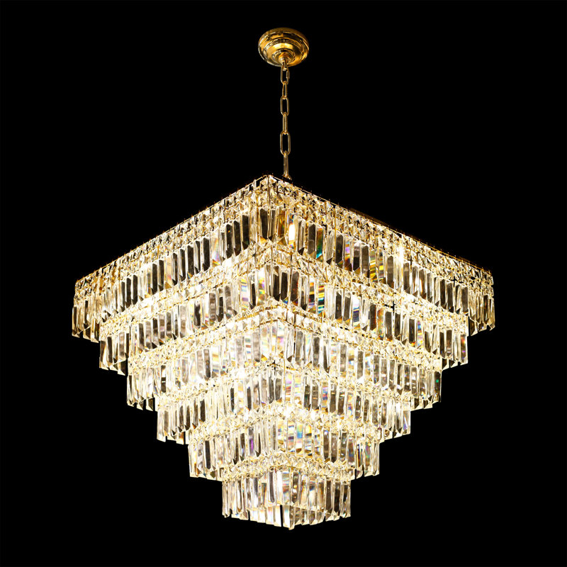 Lustre carré / rectangulaire unique à 13 lumières avec accents en fer forgé Trevorton, Doré