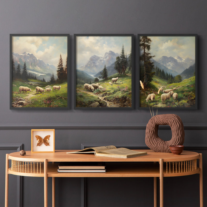 Lanscape Study Series C -Set of 3 Fric Giclee Prints -Prêt à accrocher, Noir, noir, noir, noir, H 20 po x l 48 po