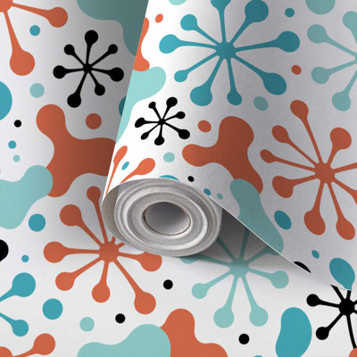 Papier auto-adhésif à peler et à coller, abstrait, atomique, Mid-Century, moderne, auto-adhésif et amovible, 17,7 po x 118 po (45 x 300 cm)
