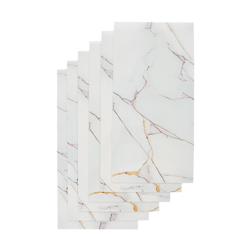 10Pcs Self-Adhesive Marble Pattern Wall Tile Stickers, White/Brown, 60cm L x 30cm W