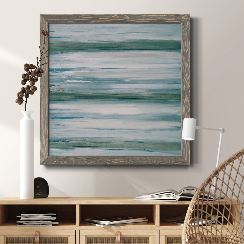 «Misty Lake», peinture sur toile encadrée, H 17 po x l 17 po x P 1,5 po, Cadre gris