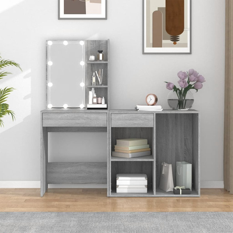 Dressing Table with Mirror, Grey Sonoma