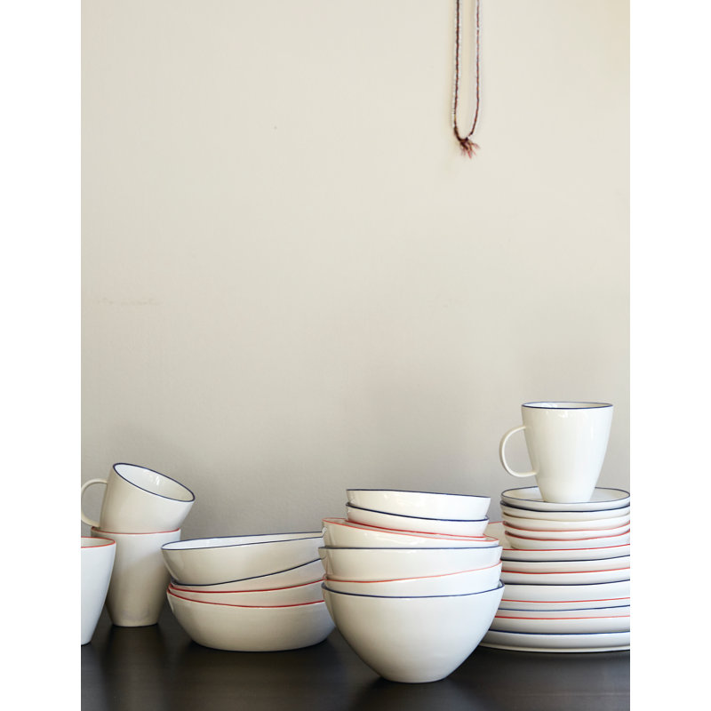Abbesses Rice Bowl Set, White/Red