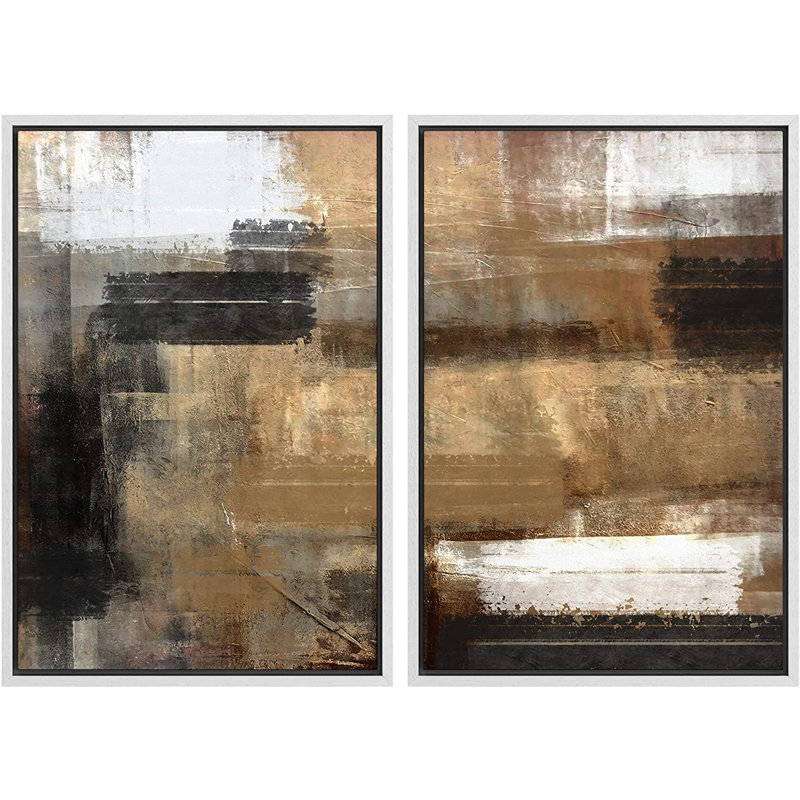 «Grunge Abstract Paint Effect Mid-Century Black Brown Stroke», reproduction sur toile 2 pièces, H 16 po x l 24 po x P 2 po