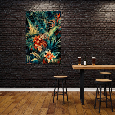 «Lush Tropical Blooms Abstract Flower Forest», reproduction d'art murale