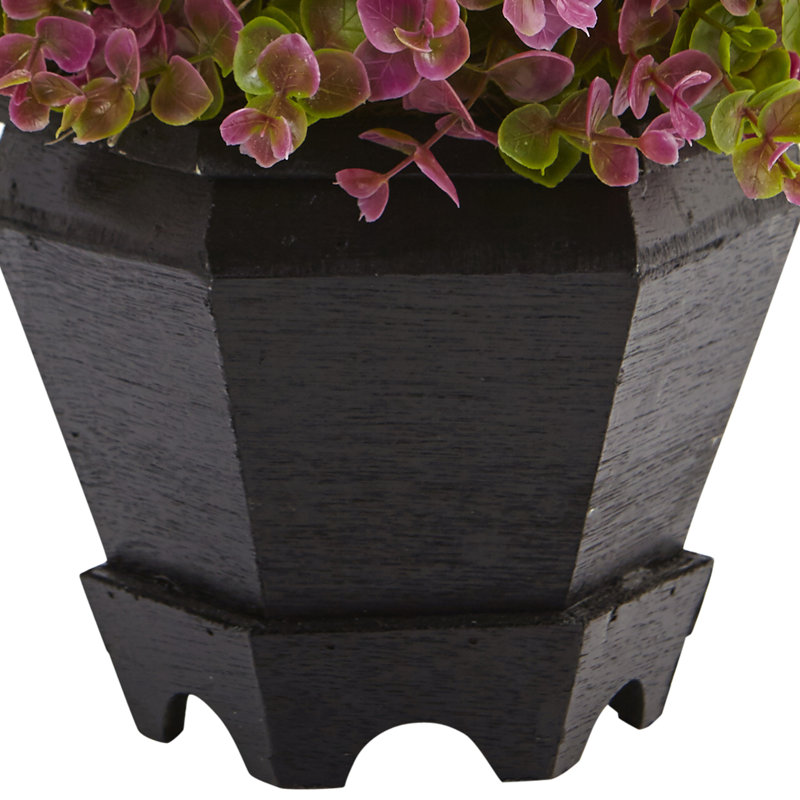 13'' Purple and Green Faux Eucalyptus and Sedum Plant in Black Planter