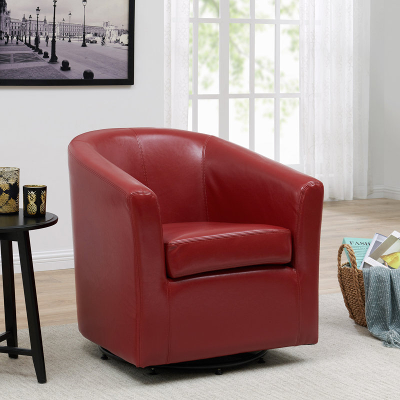 30-Inch Wide Swivel Barrel Chair, Red Bonded Leather