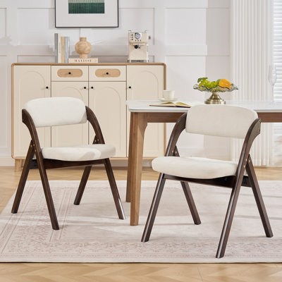 Indoor/Outdoor Modern Upholstered Padded Solid Wood Stackable Folding Chair(Set of 2)