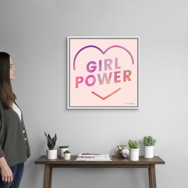 Art textuel sur toile, "Girl Power III" par Seven, Toile blanche encadrée, H 26 po x l 26 po x P 1,75 po