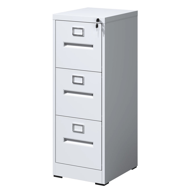 3 Drawer File Cabinet With Lock, Vertical Storage For Office/Home, A4/Legal/Letter Capacity, Steel Material, Noiseless Glide, Lock Feature Action,