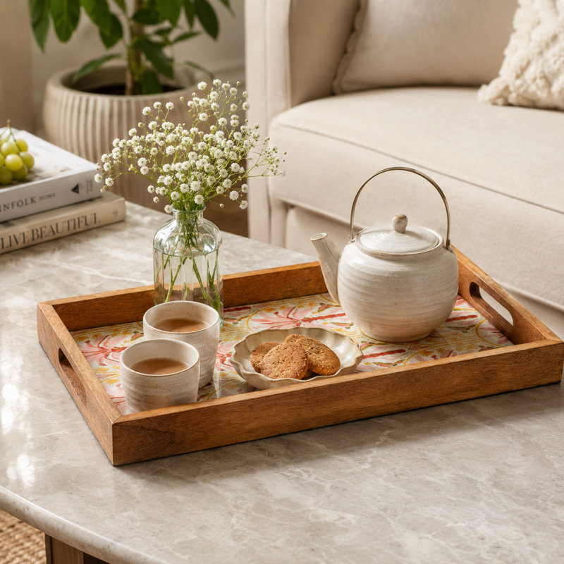 Pink Summer Handcrafted Mango Wood Serving Tray