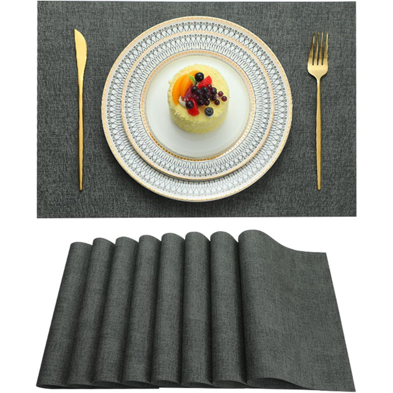 Ensemble de 8 napperons lavables résistants à la chaleur, napperons et tapis tissés en PVC 8 pièces, Noir