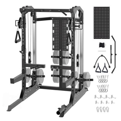 2000LB Power Rack with Dual Pulley System, Adjustable Cable Crossover & Multi-Function Squat Stand for Home Gym-BLACK