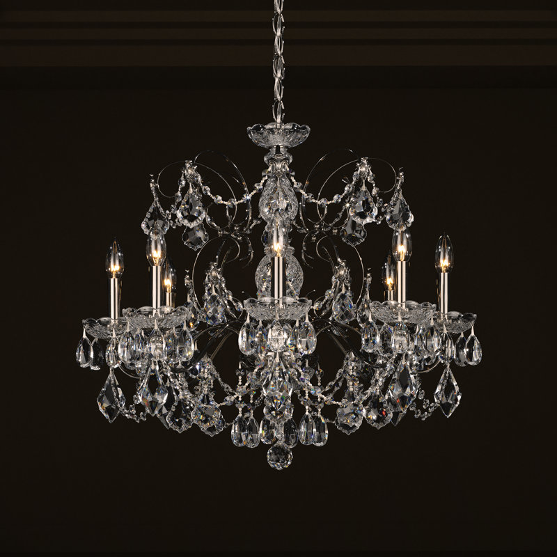 Century 8 - Light Candle Style Chandelier, Black pearl, Heritage Handcut Crystal Clear