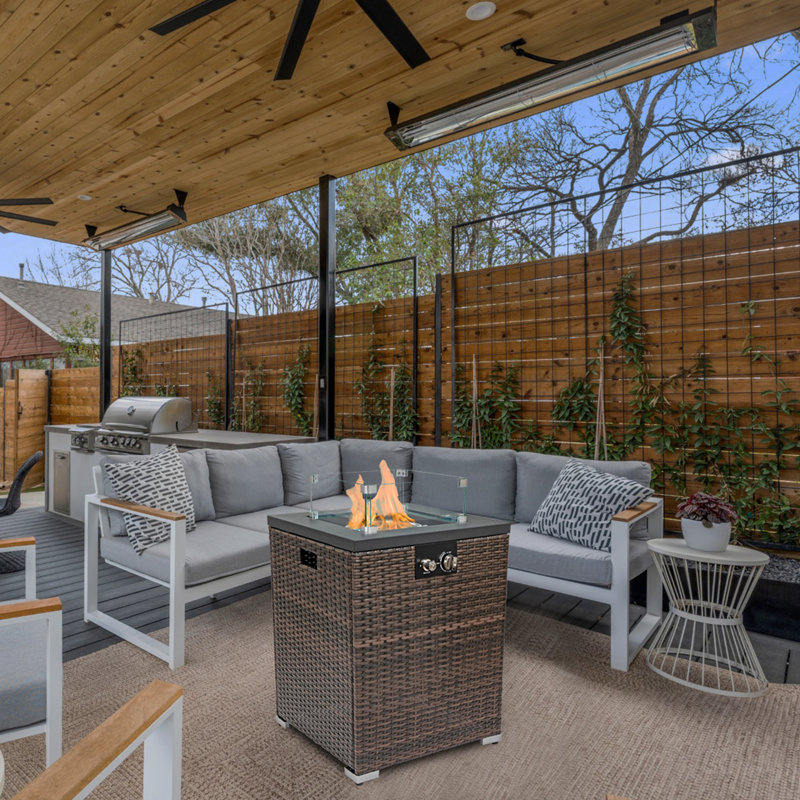 22" Propane Gas Fire Pit Table, 40000 BTU Square Steel Fire Pit With Beautiful Wicker Base