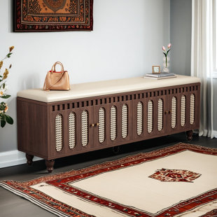 Banc de rangement pour chaussures en bois massif avec coussin de siège