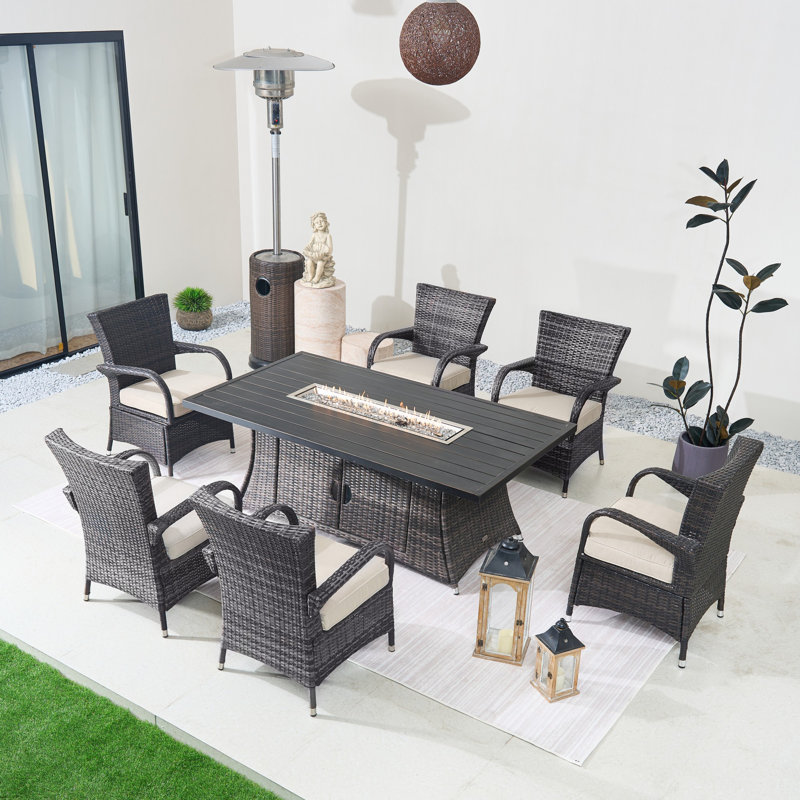 Ensemble de salle à manger rectangulaire pour 6 personnes avec coussins, Brun