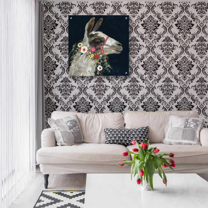 «Lovely Llama I» par Victoria Borges, art mural en verre acrylique, H 24 po x l 24 po