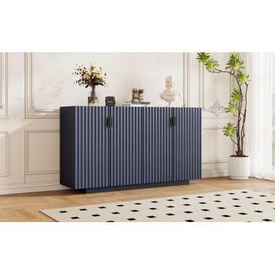 TREXM 4 Wavy Doors Ample Storage Space Sideboard With Adjustable Shelves And Retro Copper Handles For Dining Room And Living Room