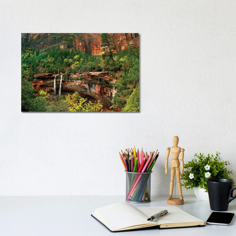 Cascades Tumbling At Emerald Pools Note The Black Streaks Called Desert Varnish Zion National Park by Tim Fitzharris - No Frame Gallery-Wrapped Canvas Giclée on Canvas