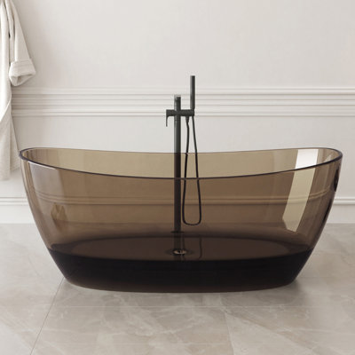 Forma 65" Freestanding Bathtub Solid Surface Freestanding Soaking Tub Transparent